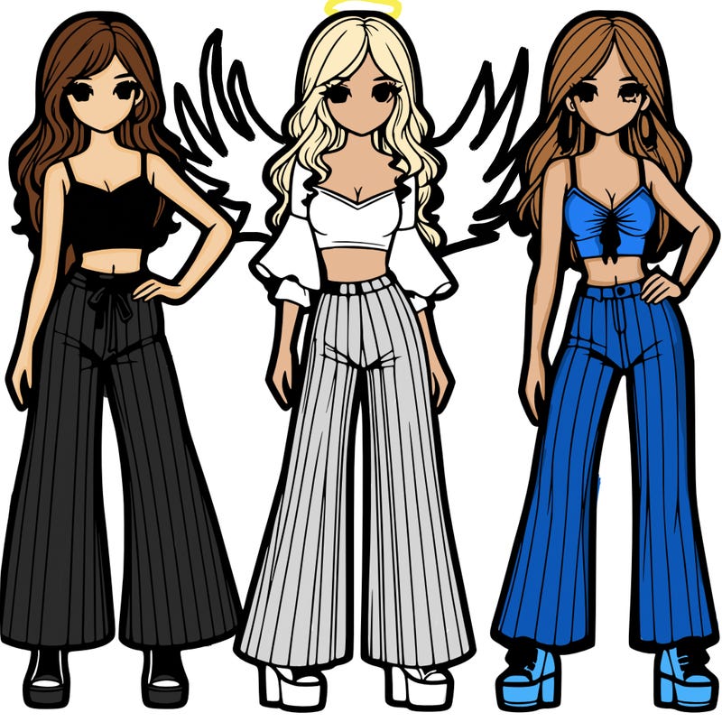 girls with flare pants and crop tops realistic