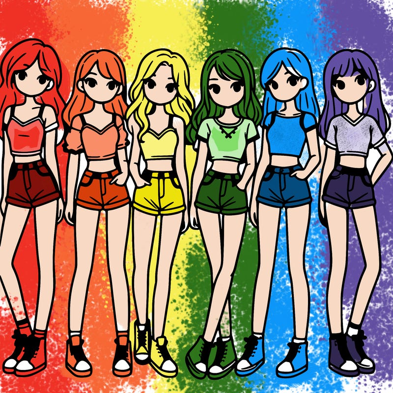 a group of girls wearing crop tops and shorts