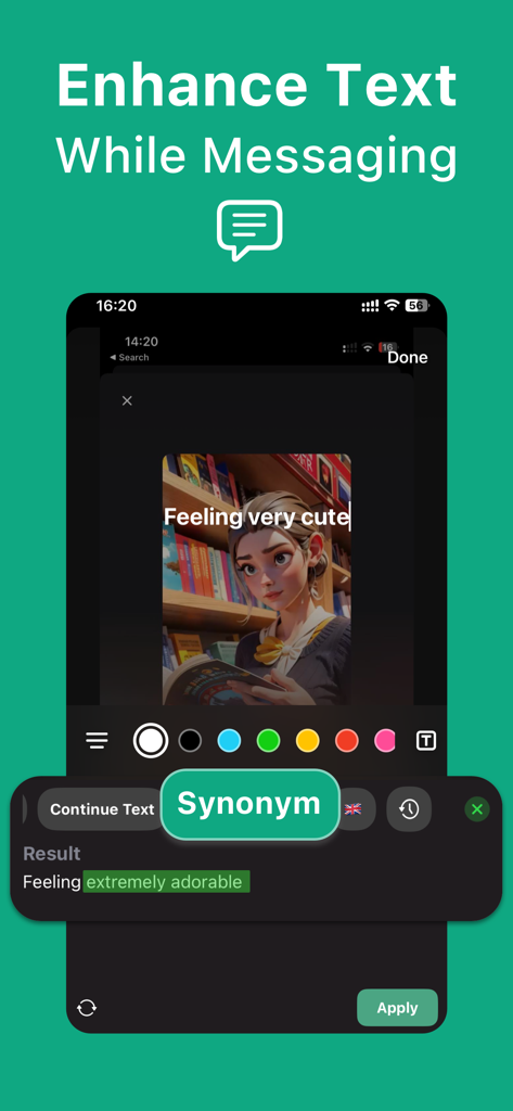 TyperAI: AI Keyboard & Writer - TyperAI mobile app interface showing synonym suggestions to enhance messaging text