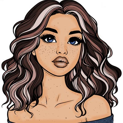 realistic girl with wavy hair and lips