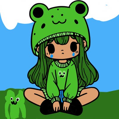 a girl wearing a frog hat and some frog socks