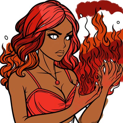 a realistic woman having the power of fire
