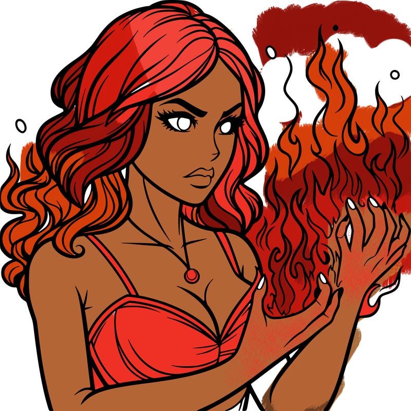 a realistic woman having the power of fire