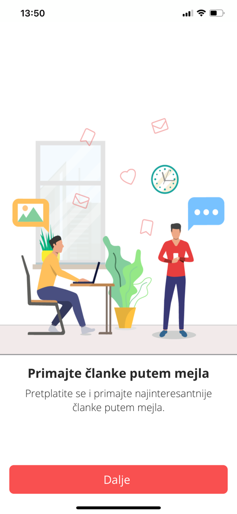 Bildschirm der Portal Analitika App, der die Option zeigt, Artikel per E-Mail zu abonnieren