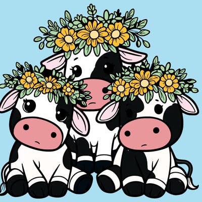 cows with a crown of flowers