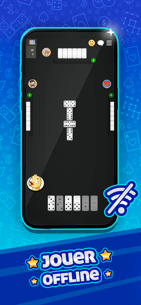 Dominoes - Classic Board Game - Schermata dello smartphone che mostra una partita di domino classica con la funzionalità di gioco offline in evidenza.