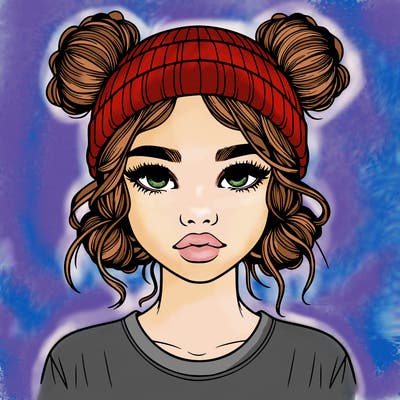 realistic girl with buns in her hair with a beanie on