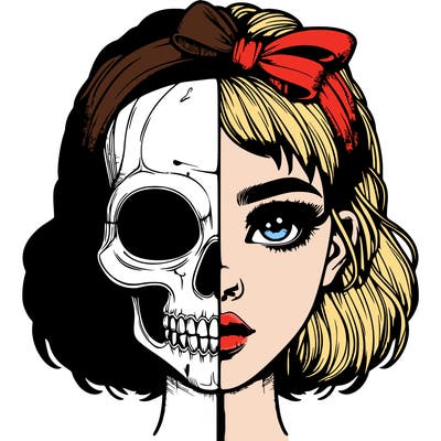 realistic girl with half skull mask