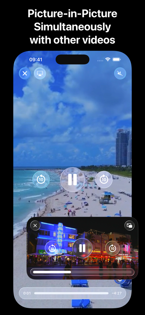 X.app - iPhone screen displaying two videos playing at the same time using X.app Picture in Picture mode
