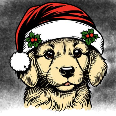 realistic dog wearing a santa hat