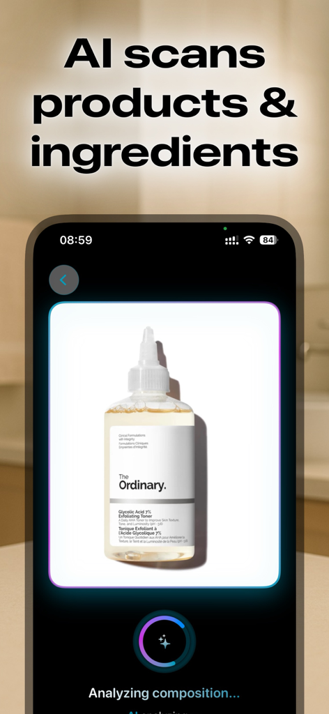 Cosmetic Scanner: CosmiqAI - Cosmetic scanner app using AI to analyze ingredients of a skincare product bottle