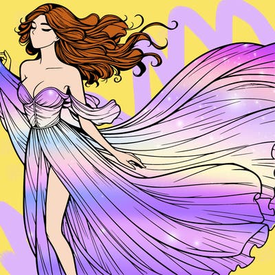 realistic woman in dress flowing the the wind