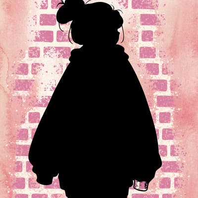 realistic girl with a oversized sweatshirt on and a bun