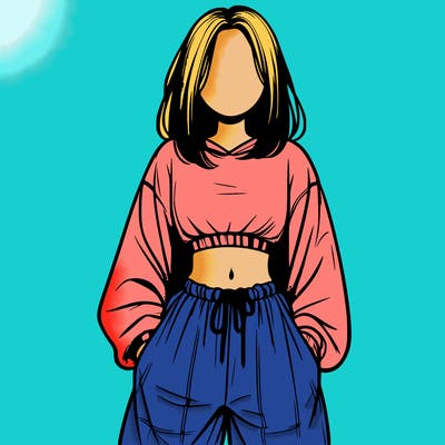 realistic girl faceless with baggy pants and a crop top