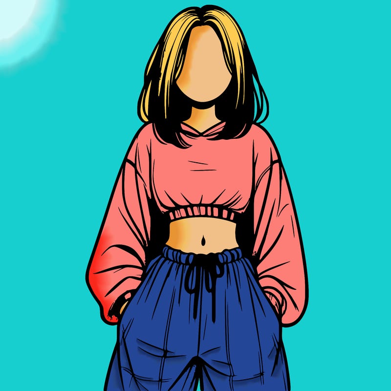 realistic girl faceless with baggy pants and a crop top