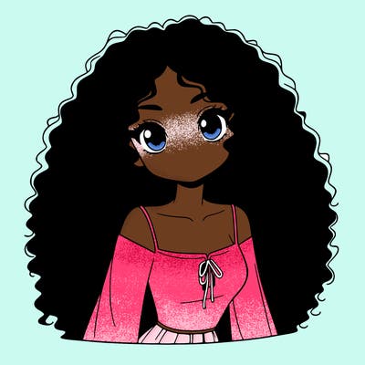 a black anime girl with long afro hair