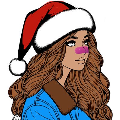 realistic girl in santa hat