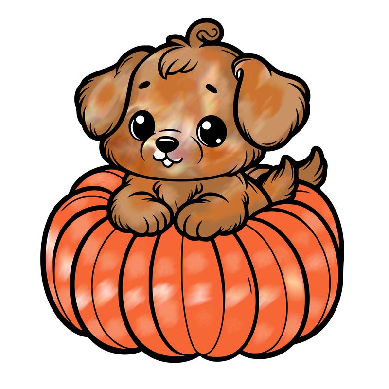 cute little puppy in a pumpkin