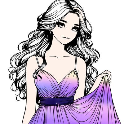 realistic girl in flowy silky prom dress
