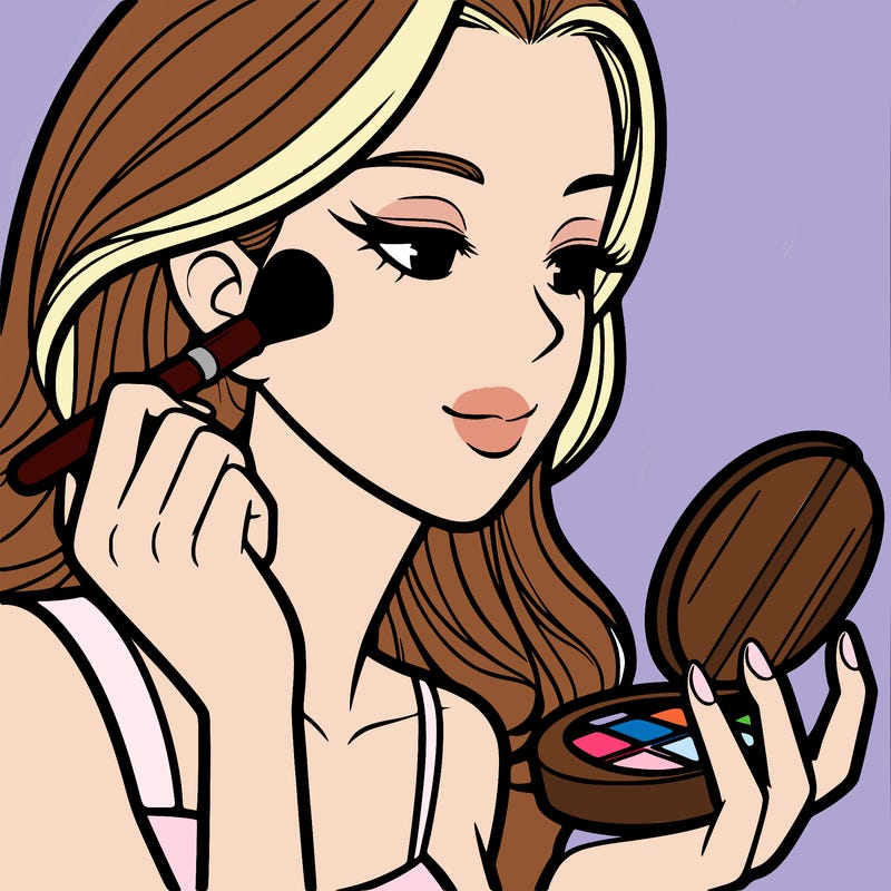 little girl putting on makeup