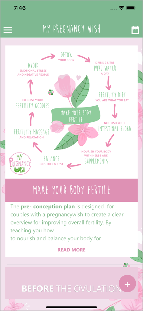 My Pregnancy Wish - Holistic pre-conception plan cycle with fertility tips in the My Pregnancy Wish app