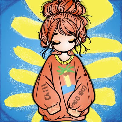 girl with baggy sweatshirt and messy bun