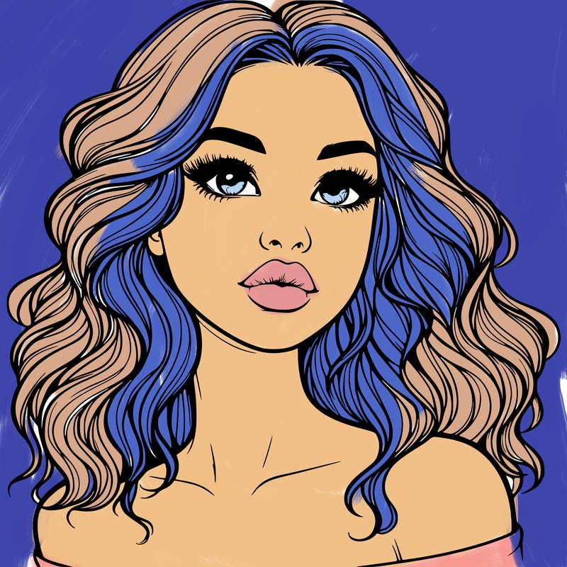 realistic girl with wavy hair and lips
