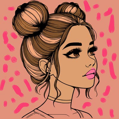 realistic girl with buns on the top of her head