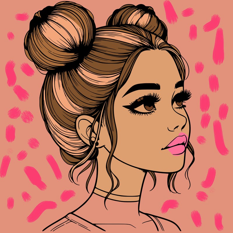 realistic girl with buns on the top of her head