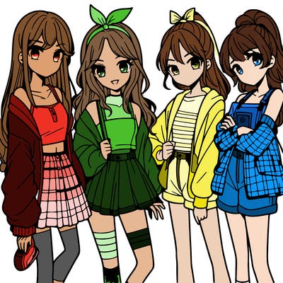 teen manga girls group of 4