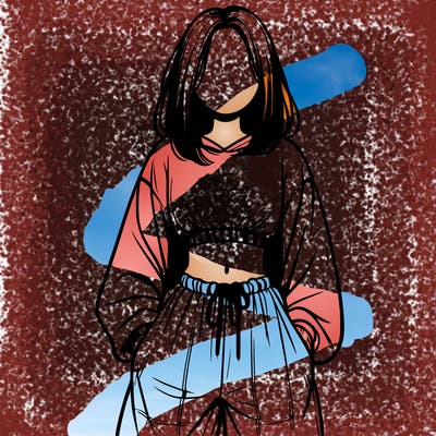 realistic girl faceless with baggy pants and a crop top