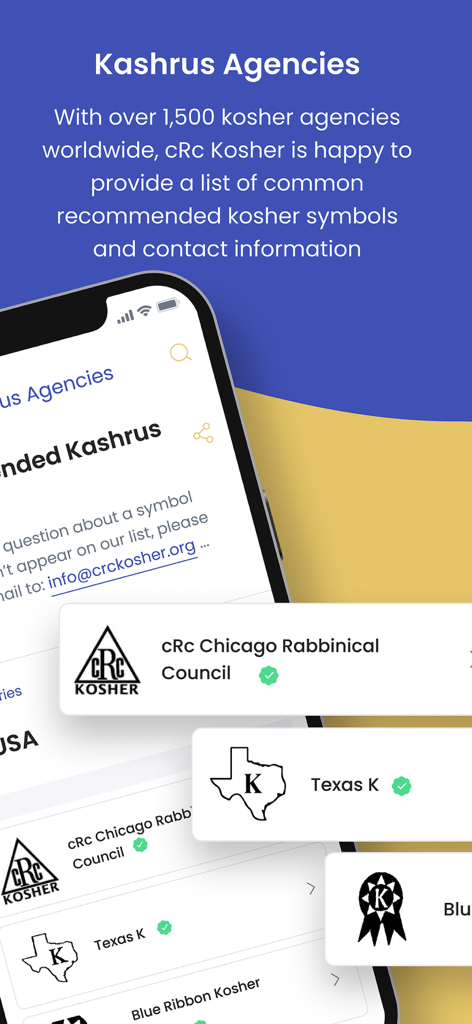 cRc Kosher - List of recommended kosher certification agency symbols in the cRc Kosher app
