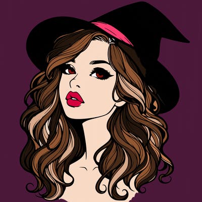 realistic witch girl with wavy hair and lips
