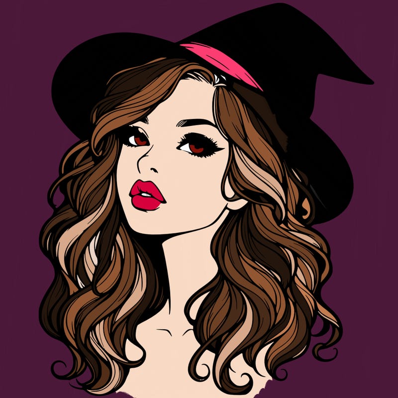 realistic witch girl with wavy hair and lips