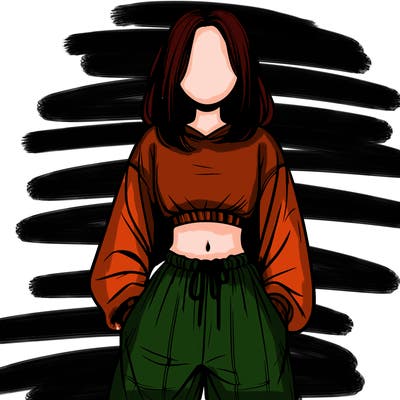 realistic girl faceless with baggy pants and a crop top