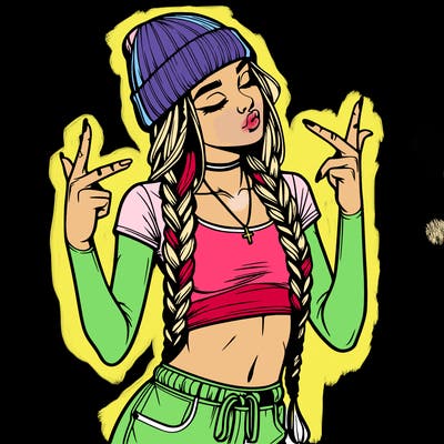 realistic teenage girl with braids and a beanie and crop top doing 🫶🏼