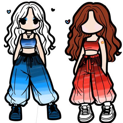 girl in baggy pants crop top and long hair