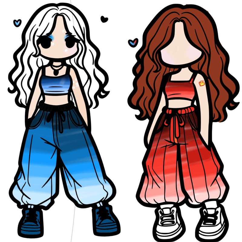 girl in baggy pants crop top and long hair