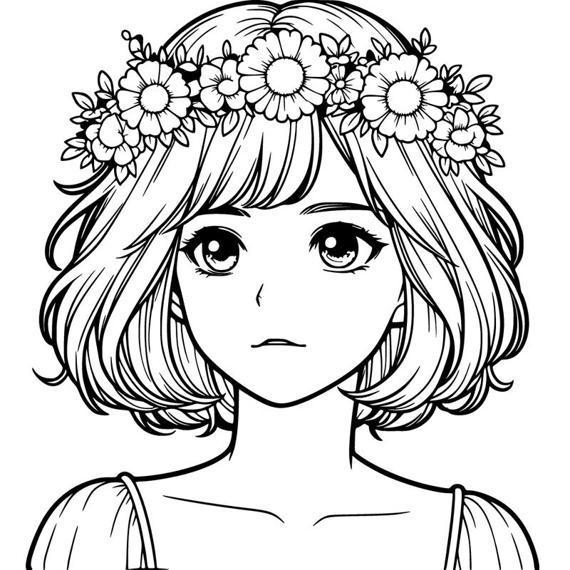realistic girl with short hair and flower crown