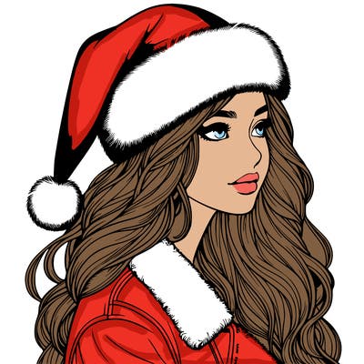 realistic girl in santa hat