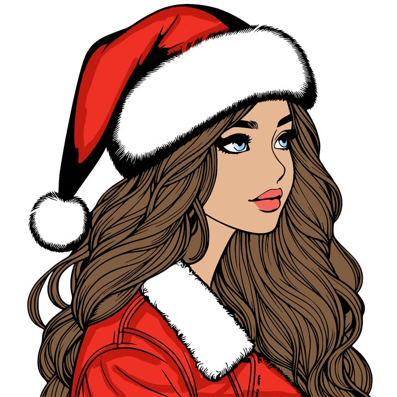 realistic girl in santa hat