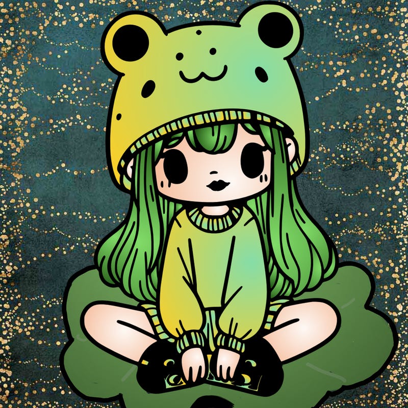 a girl wearing a frog hat and some frog socks