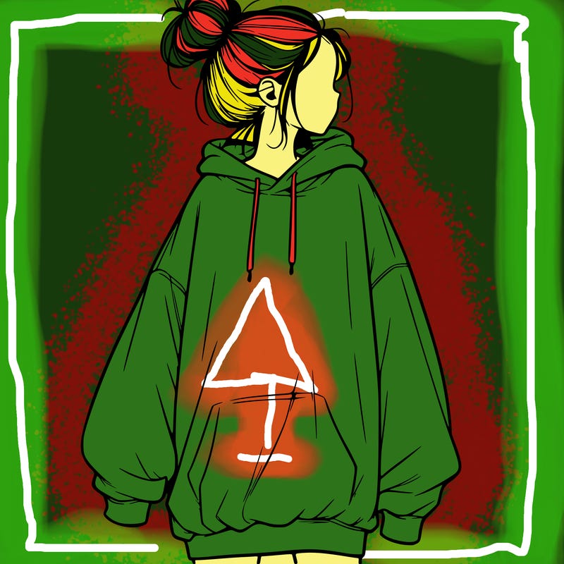 realistic girl with a oversized sweatshirt on and a bun