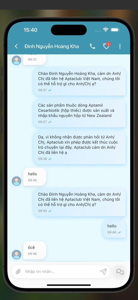 MiChat (MiTek) - MiChat mobile app interface showing a customer support conversation