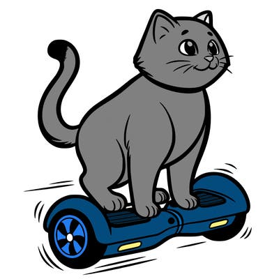 cat riding at hoverboard