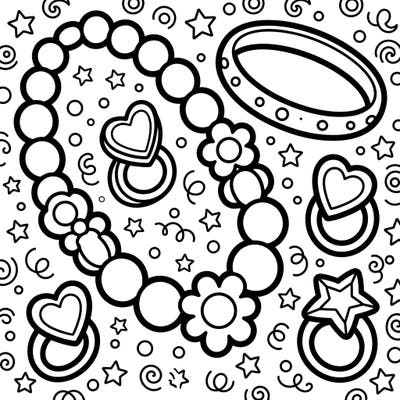 Introduce your little one to the wonderful world of coloring with this adorable jewelry page designed just for toddlers. Featuring large, easy-to-color shapes of necklaces, rings, and bracelets, it's perfect for developing fine motor skills and creative expression.
