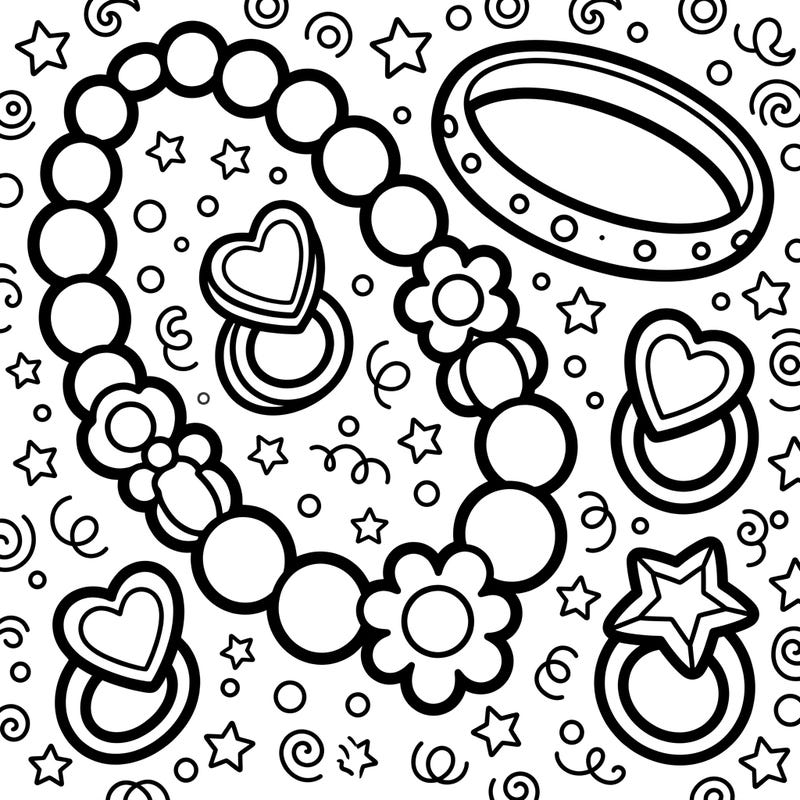 Introduce your little one to the wonderful world of coloring with this adorable jewelry page designed just for toddlers. Featuring large, easy-to-color shapes of necklaces, rings, and bracelets, it's perfect for developing fine motor skills and creative expression.