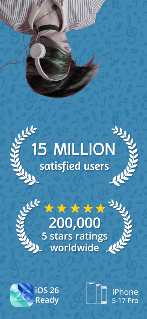 Best Ringtones 2026 for iPhone - Tela promocional para Melhores Toques 2026 mostrando 15 milhões de usuários satisfeitos e avaliações de cinco estrelas