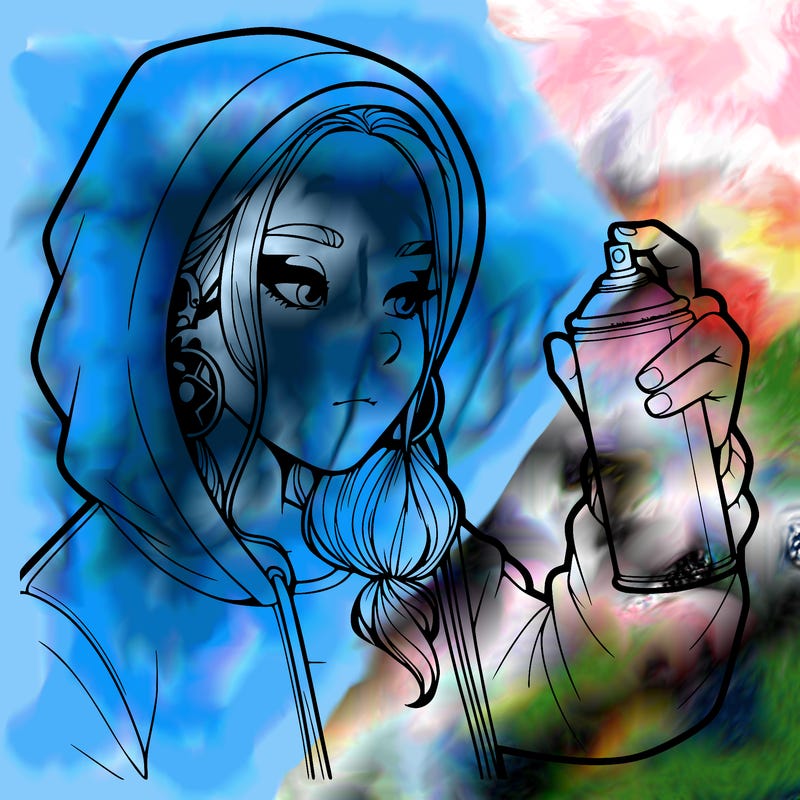 a realistic girl, spray painting