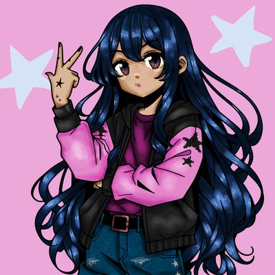 one anime girl with long hair and a cool pose